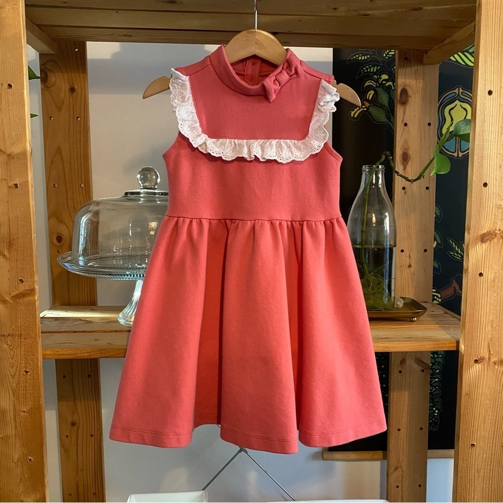 Janie and Jack Pink White Eyelet Ruffle Ponte Dress 4t - Picture 3 of 14